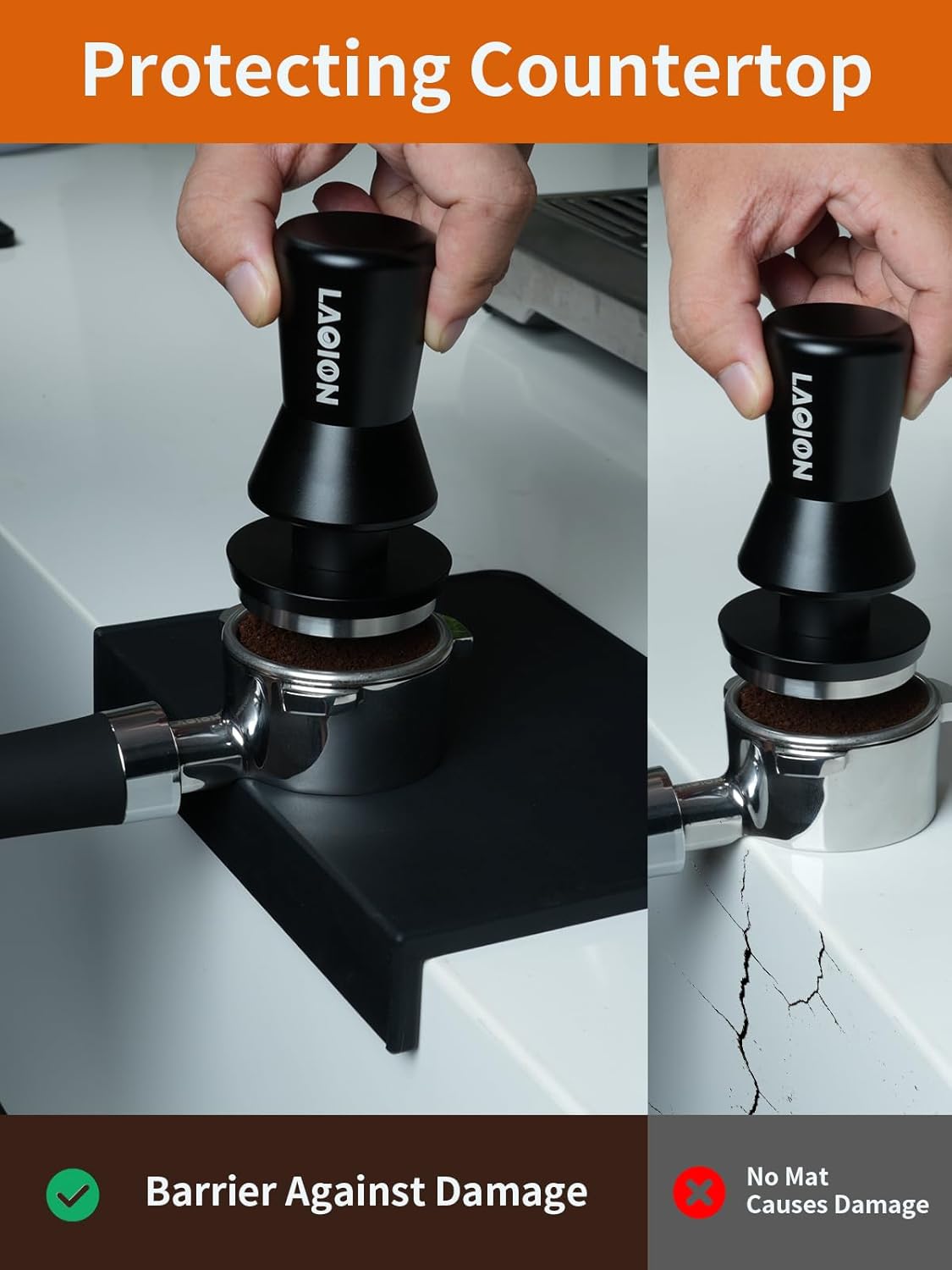 Espresso Tamping Mat, 8 * 6 Inch Black Silicone Coffee Tamper Mat, Waterproof and Heat Resistant Espresso Tamping Station For Countertop, Espresso Machine Accessories For Baristas