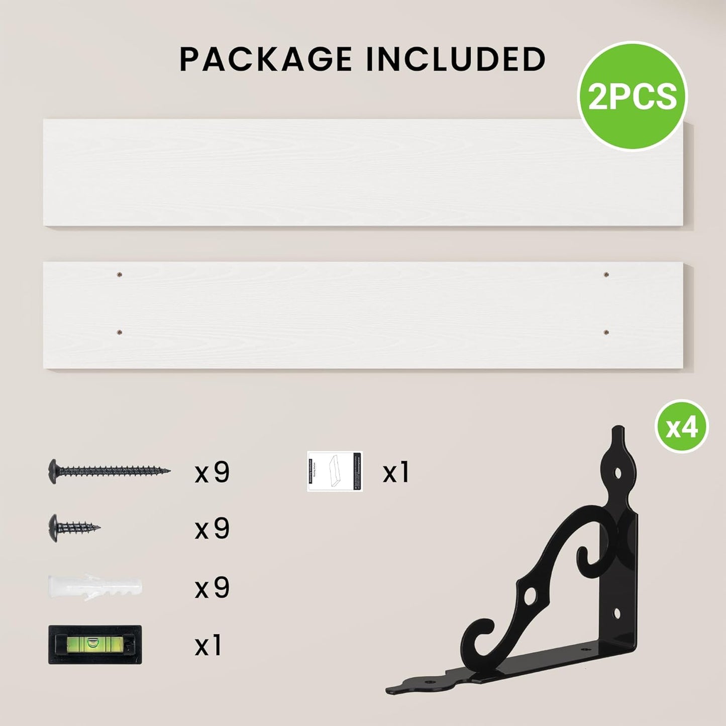 RICHFOCUS Floating Shelves for Wall Decor, 47.3W x 8D Wall Shelves Set of 2, 8 Inch Deep Rustic Wood Shelves Wall Mounted with Brackets, Long Floating Shelves for Living Room Bedroom Kitchen, White