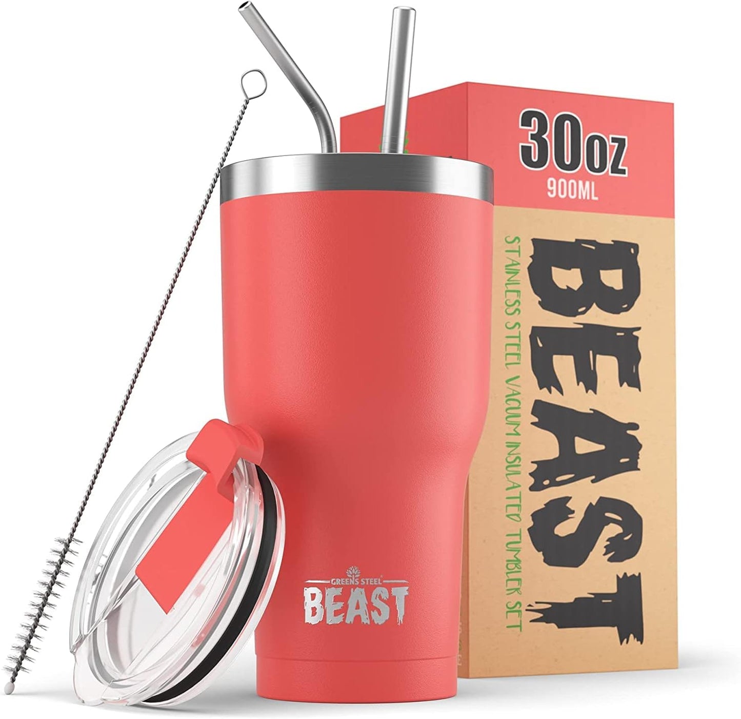 Beast 30 oz Tumbler Stainless Steel Vacuum Insulated Coffee Ice Cup Double Wall Travel Flask (Coral Pink)