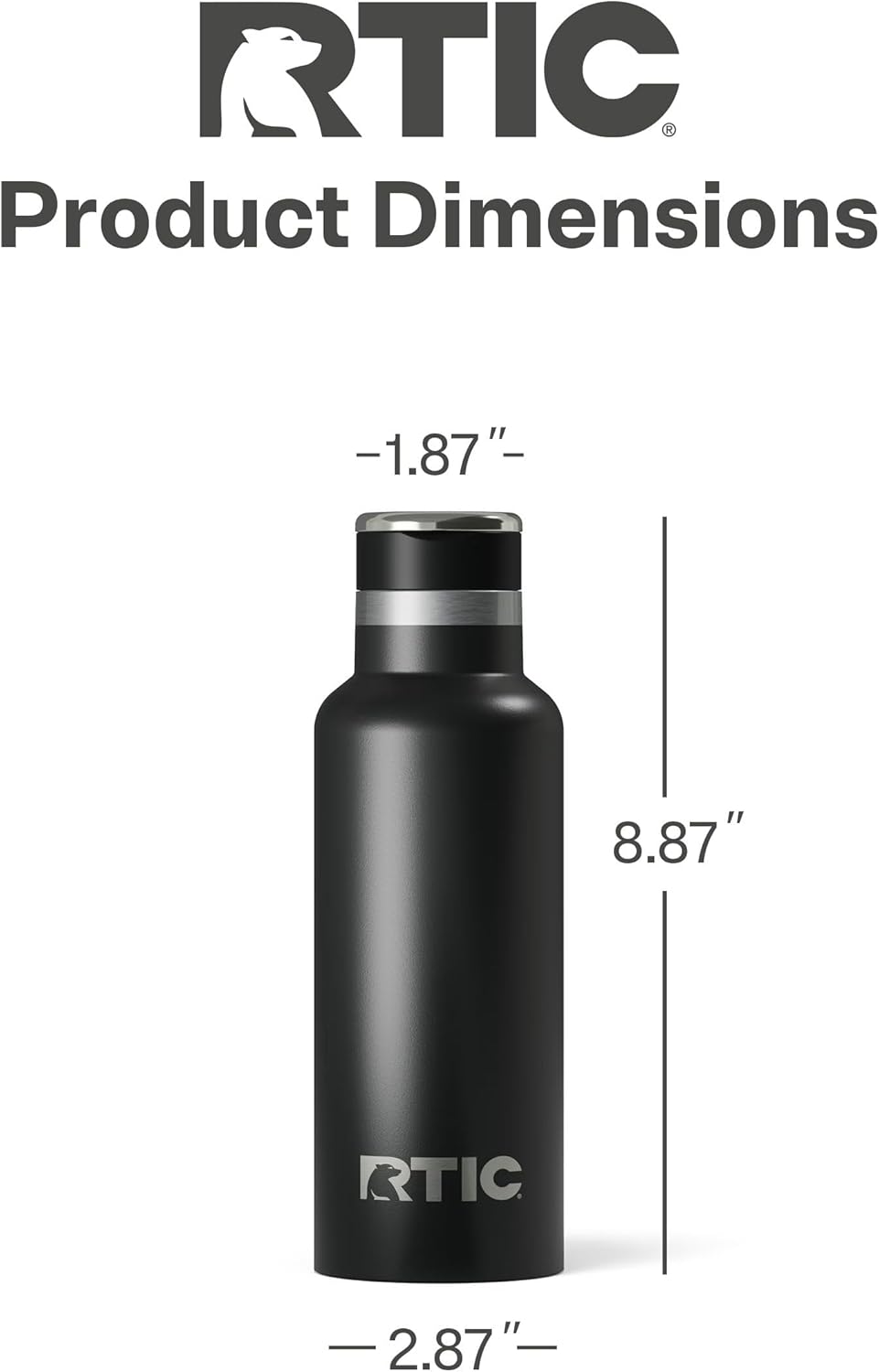 RTIC 16oz Journey Bottle Metal Stainless Steel Vacuum Insulated, BPA Free, Reusable, for Water, Hot and Cold Drinks, Travel, Sports, Camping, Black