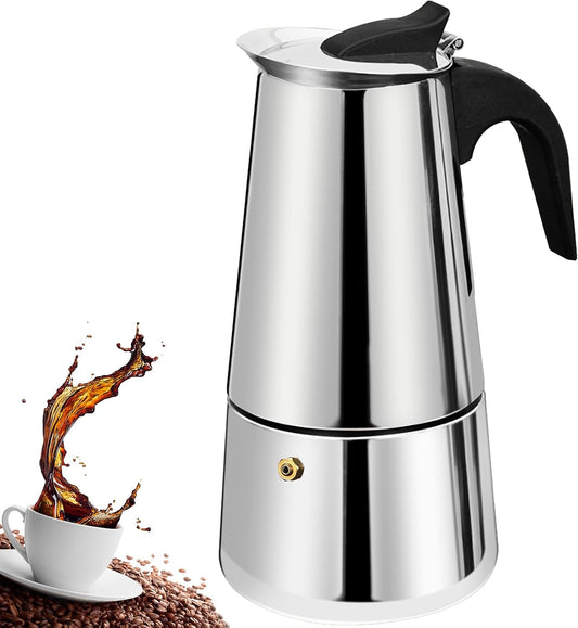 6 Cup Stovetop Espresso Maker Stainless Steel Moka Pot Stove Top Percolator Italian Coffee Makers Capable Mocha Greca Machine Cafe Classic Induction Cookers for Home and Camping 300ml 10oz