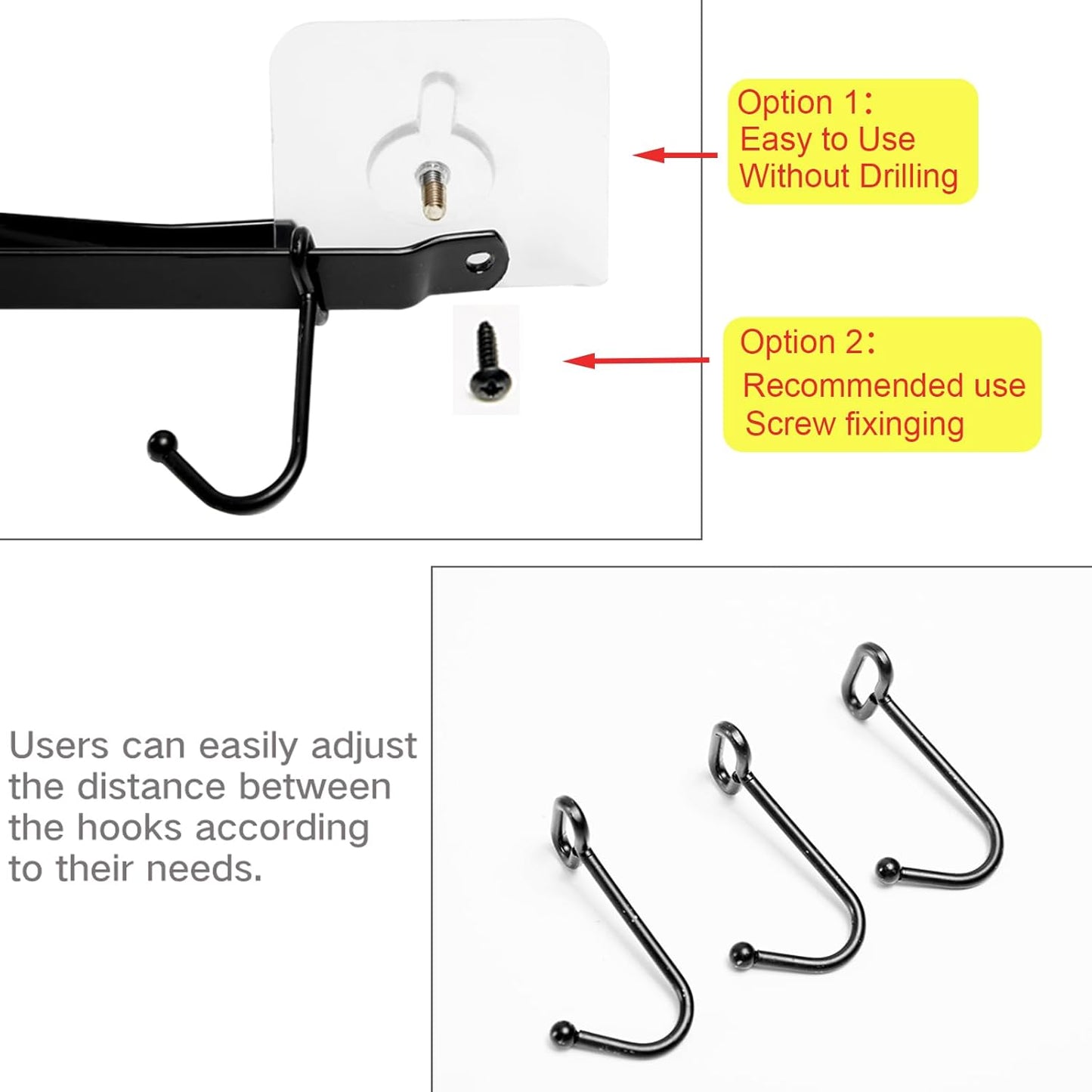 Mug Rack Under Cabinet - Coffee Cup Holder, Each Bracket is Equipped with 6 and Adjustable Position of The Hook, Display Hanging Cups Drying Hook for Bar Kitchen Utensils Black 2 Sets