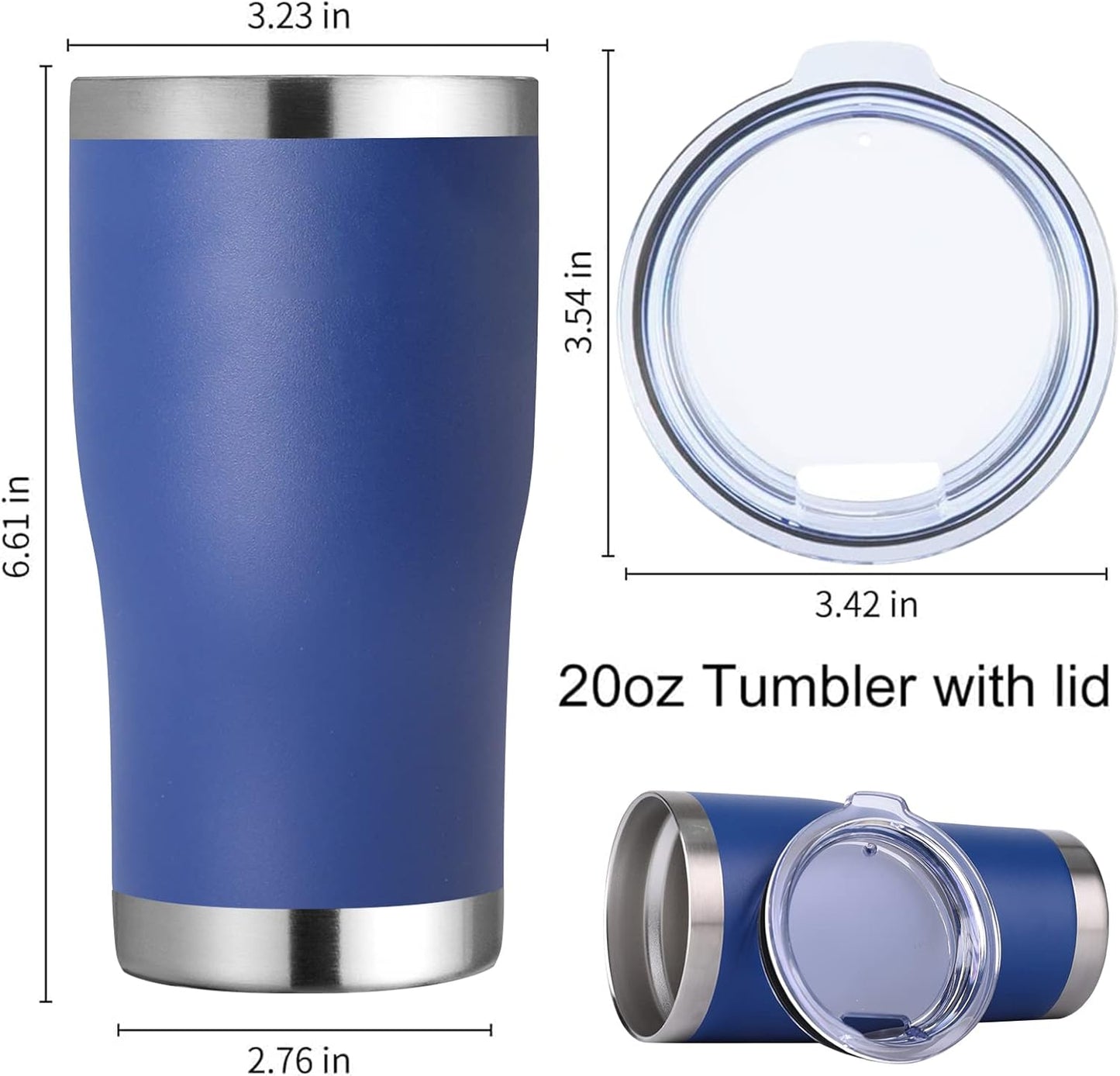 DOMICARE 20oz Stainless Steel Tumblers with Lid, Powder Coated Tumbler, Double Wall Vacuum Insulated Coffee Travel Mug(Dark Blue, 12)