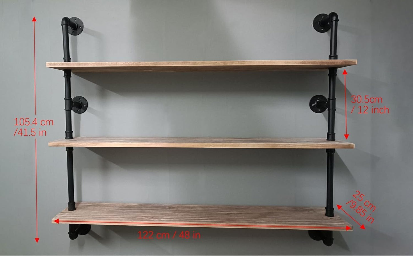 Floating Shelves,Wall Mounted Rustic Wood Shelf,Pipe Shelves,Industrial Pipe Shelving with Real Wood Planks 48 inch Industrial Wall Shelves Hanging Bookshelf Farmhouse Kitchen Bar Shelving