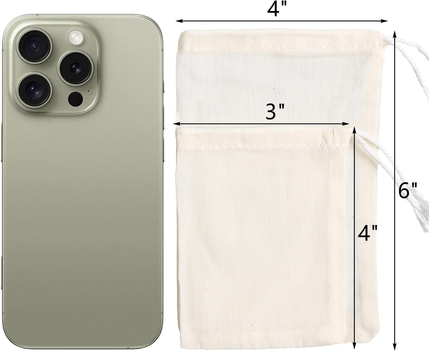 Eketirry Spice Bags, 10pcs Reusable Empty Tea Bags, Muslin Strainer Bags, Soup Bags for Cooking, Natural Cotton Fine Mesh Cheesecloth Bags for Cold Brew Coffee(3 x4" &4 x6")