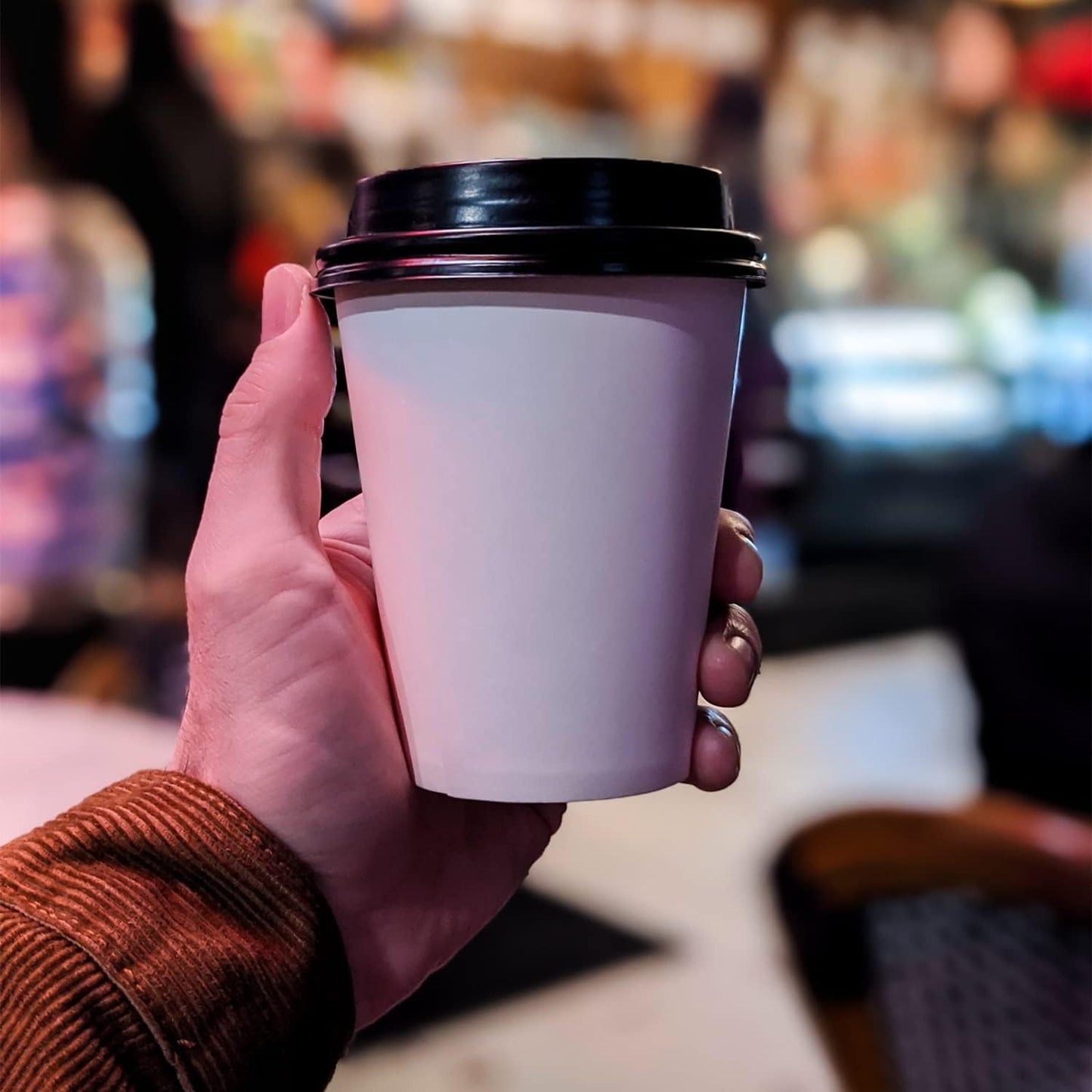 Smygoods White Original Disposable Paper Coffee Cups with Lids (12 OZ, 50 Count) For Hot Beverages, Tea, Espresso, Cocoa - To Go Drink Containers, Café & Office