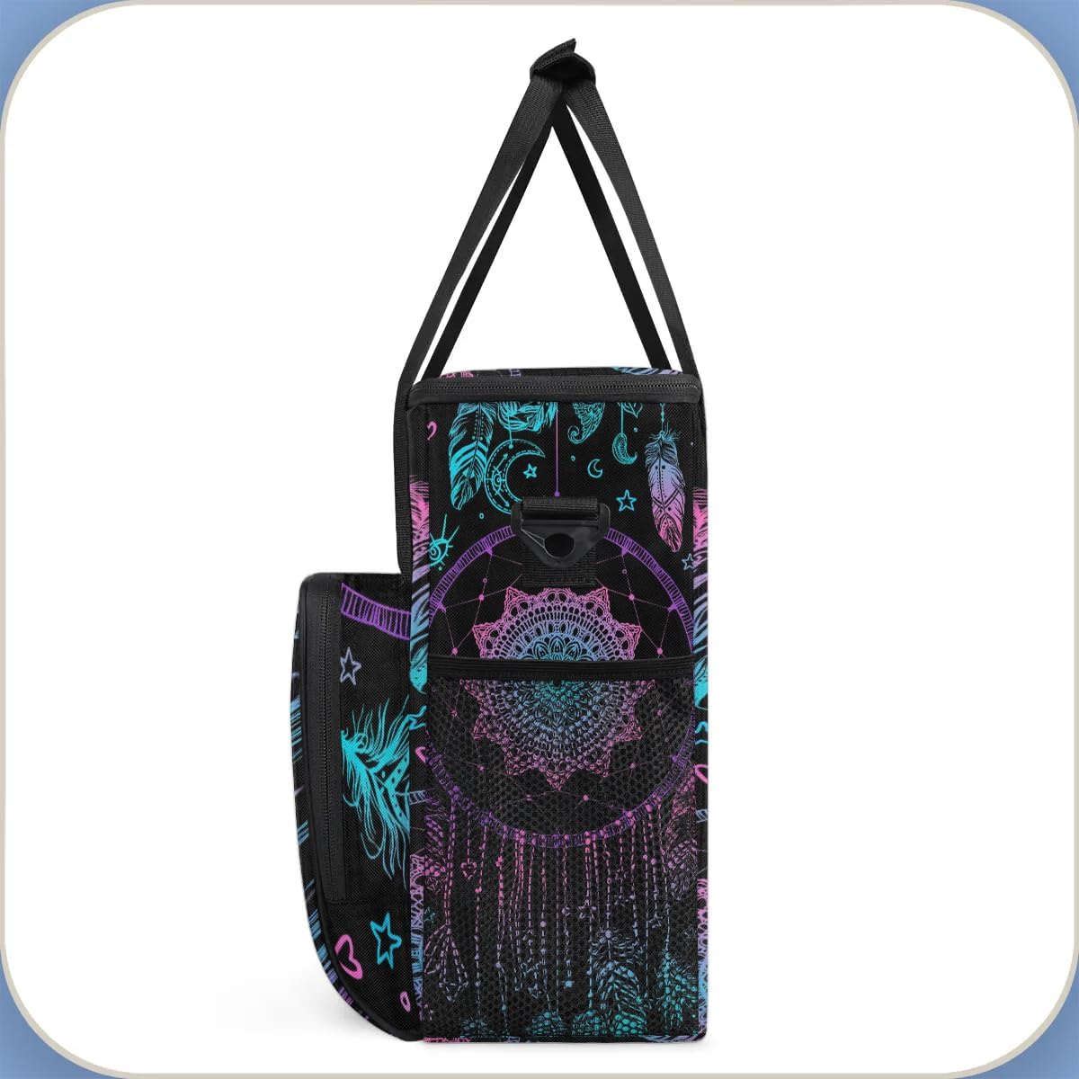 Dreamcatcher Feather Coffee Maker Carring Bag Travel Carrying Storage Tote Bag Compatible with Keurig K-Mini or K-Mini Plus Portable Single Serve Coffee Brewer Case with Pockets for K-cup Pods