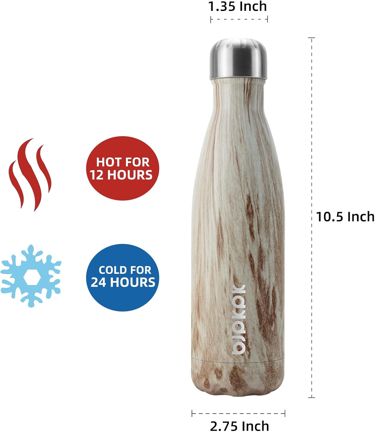 BJPKPK 17 oz Stainless Steel Insulated Water Bottle Cola Shape Big Water Bottles for Travel,Wood Yellow Gray
