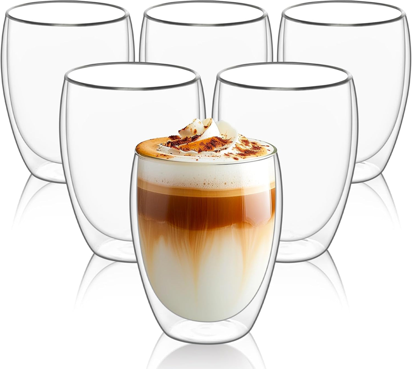 ComSaf Glass Coffee Mugs Set of 6, Double Wall Insulated Thermal Cups 12oz, Clear Glass Coffee Cup for Tea/Juice/Milk, Latte Cappucino Espresso mug Glassware Gift for Christmas Birthday