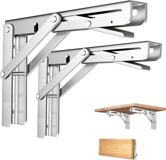 Folding Shelf Brackets Heavy Duty Stainless Steel – Wall Mounted Collapsible Table Bracket for DIY Workbench, RV Countertop, Kitchen Folding Desk 2 Pack