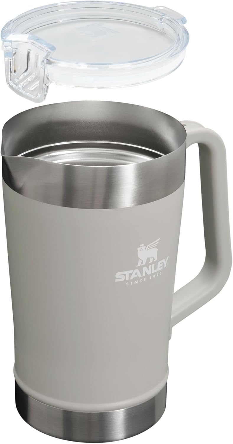Stanley Stay-Chill Pitcher 64 oz | Cold Water, Beer, and Drink Pitcher with Lid | Large Capacity Durable Beverage Container with Handle | Insulated Stainless Steel | BPA-Free | Ash