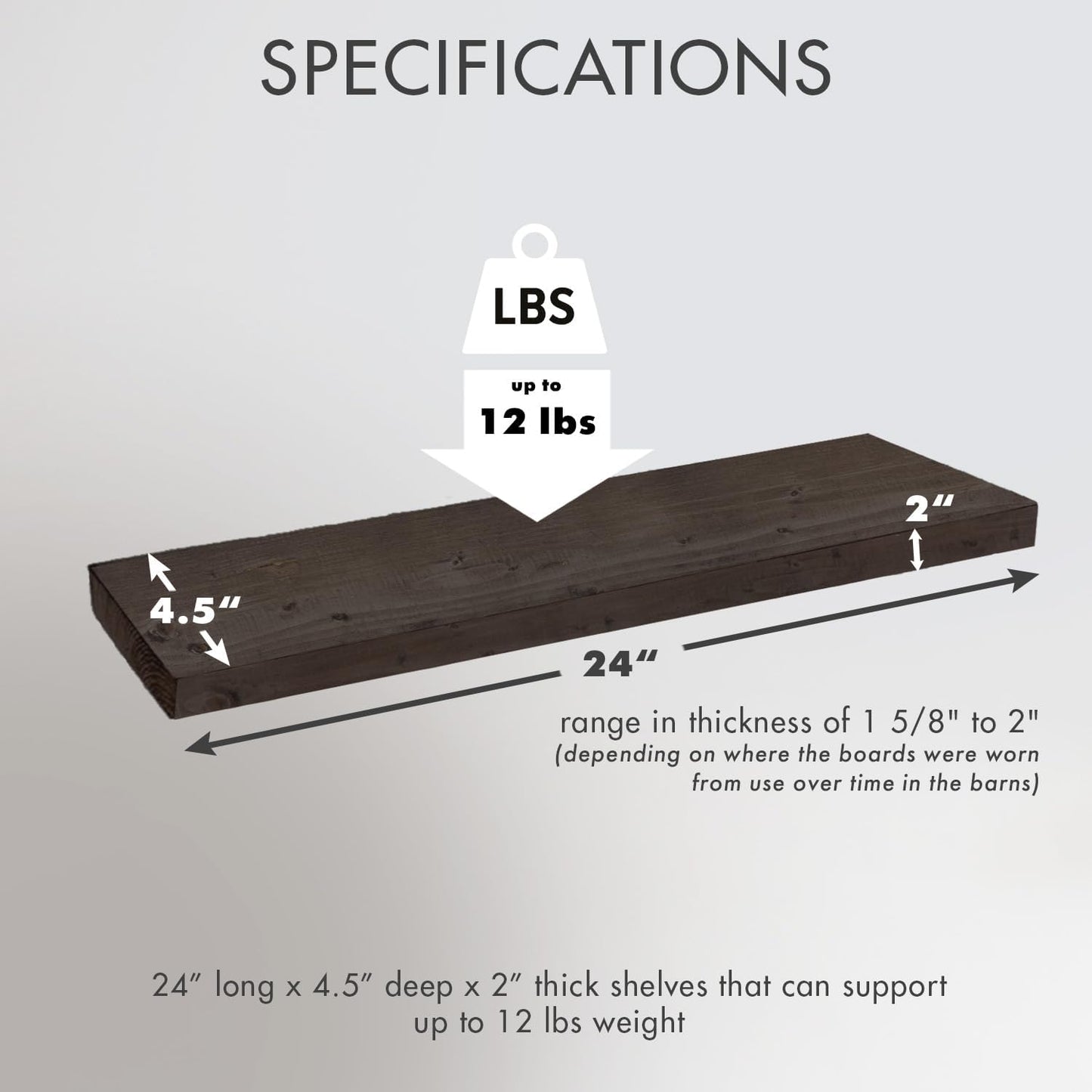 Urban Legacy Reclaimed Barnwood Planks | Floating Shelves for Wall w/Flush Mount Shelf Bracket Set Included | Set of 2 (Coffee Bean, 24"x 4.5"x 2")