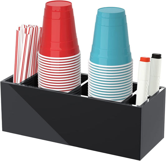 Double Cup Holder with Marker Slot, Party Cup Dispenser Acrylic Cup Organizer Mark Your Cup and Drink Up Caddy Modern Bar Counter Decor, Black