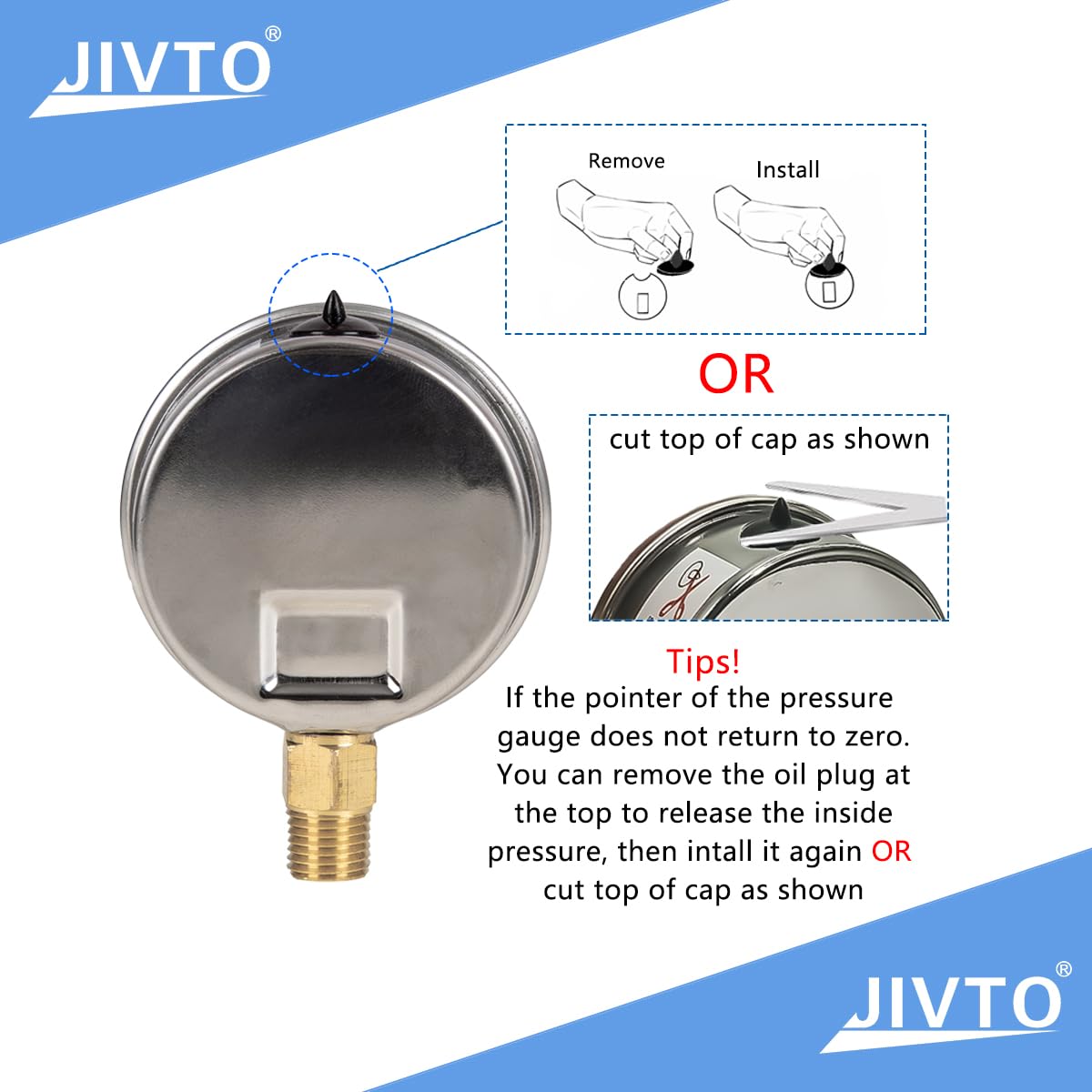 Pressure Gauge,Glycerin Liquid Filled,2.5" Dia,0-15 psi(Single Scale),1/4" NPT Brass Connection,Lower Mount, Stainless Steel Case,for Pneumatic,Pump,Hose,Well Tank,Gas Air Water Oil