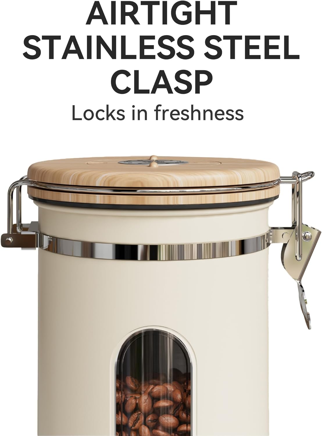 Veken Coffee Sugar Canister with Window, Coffee Lover Gift Set,Airtight Stainless Steel Kitchen Food Storage Container Gifts, Date Tracker & Scoop for Grounds Coffee,Beans,Tea,Flour,Cereal,22OZ,Cream