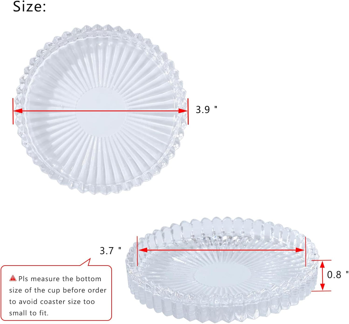 Glass Coaster 6 Pack Round Cup Coasters for Drinks,Crystal Coffee Coaster,Stylish Drink Coasters for Kitchen Bar Dining Room Living Room Office Decor and Jewelry Storage,Clear