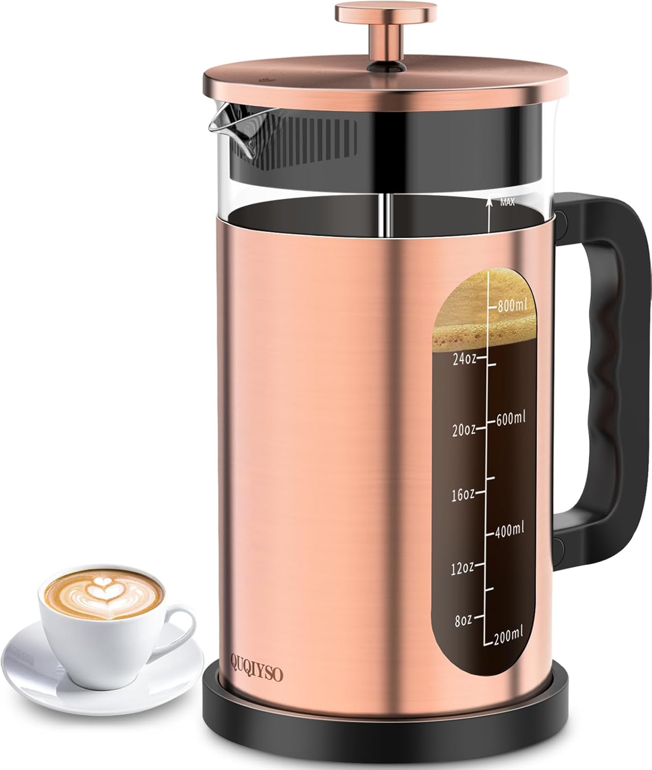 QUQIYSO French Press Coffee Maker, 304 Stainless Steel French Press with 4 Filter, Heat Resistant Borosilicate Glass, Easy to Clean, BPA Free Coffee Press Rust-Free Coffee Maker, 34 ounce, Copper