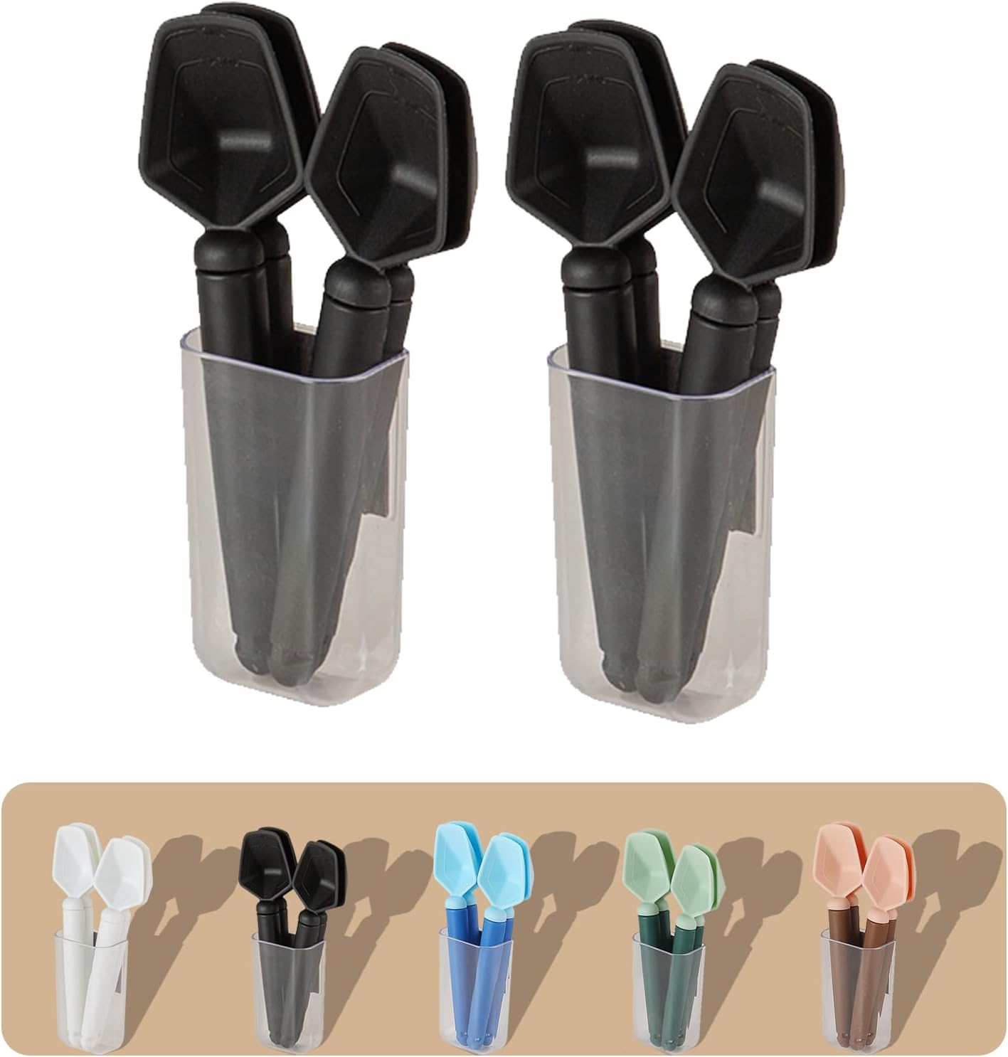 2 SET of 8 PCS Multi-functional sealing clip with measuring spoon Magnetic Coffee Measuring Spoon Sealing Clips with Wall Container Mount, PP materia, Deep Bowl Design (Black)