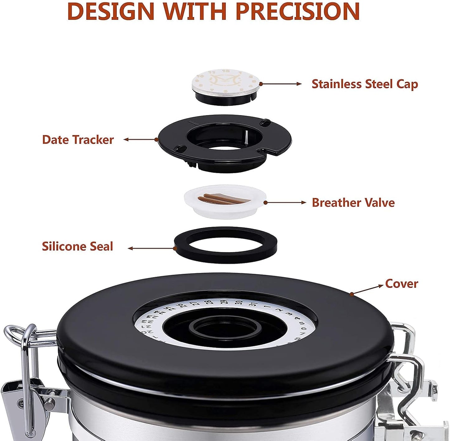 Airtight Coffee Bean Container - Co2 Valve Coffee Bean Canister with Scoop for Ground Coffee Large Copper 21oz