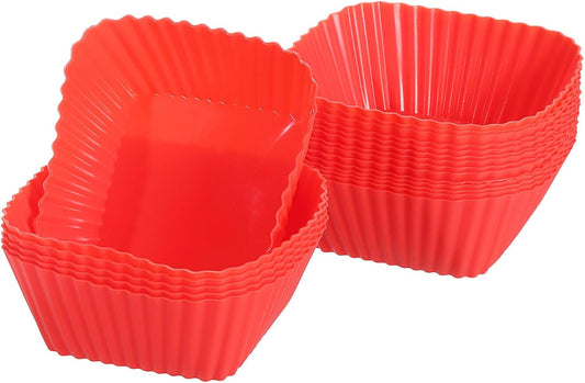 uxcell 18Pcs Silicone Cupcake Baking Cups, Silicone Muffins Liners Non-Stick Square Baking Cups, for Cooking Eggs Baking Muffins and Make a Cake(Red)