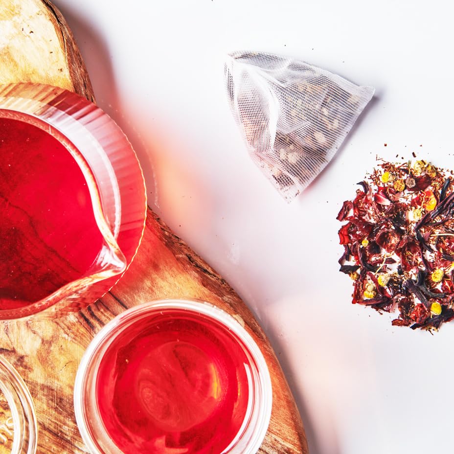 Shine Wellness Organic Tea Blend (100 Enveloped Pyramid Sachets w/String & Tag) | Rooibos, Rosehips, Hibiscus, Tulsi, Haritaki | Fairtrade and Kosher | Gives Back 100% of Profits