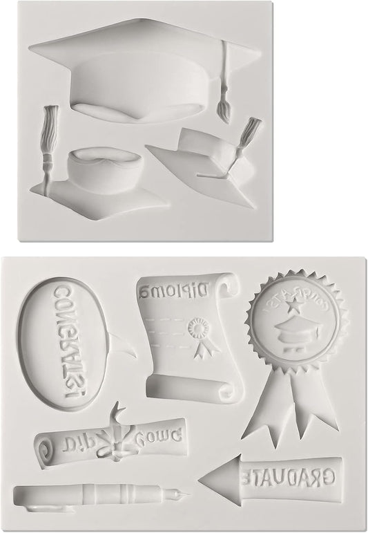 Sakolla Graduation Fondant Molds Silicone Doctoral Cap Diploma Chocolate Candy Molds Congrats Grad Congratulations Mould Cake Toppers Party Decorations for 2025 Graduation Celebration