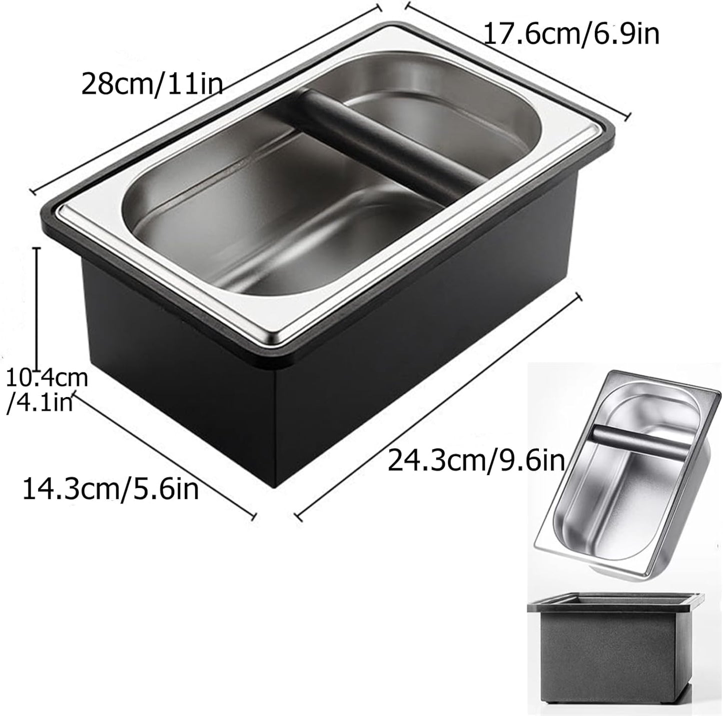 Espresso Coffee Knock Box, Large Size Stainless Steel Coffee Pucks Container, with Noise Reduction Rubber Ring,Silicone Bar for Knocking Portafilter Filter Grinds