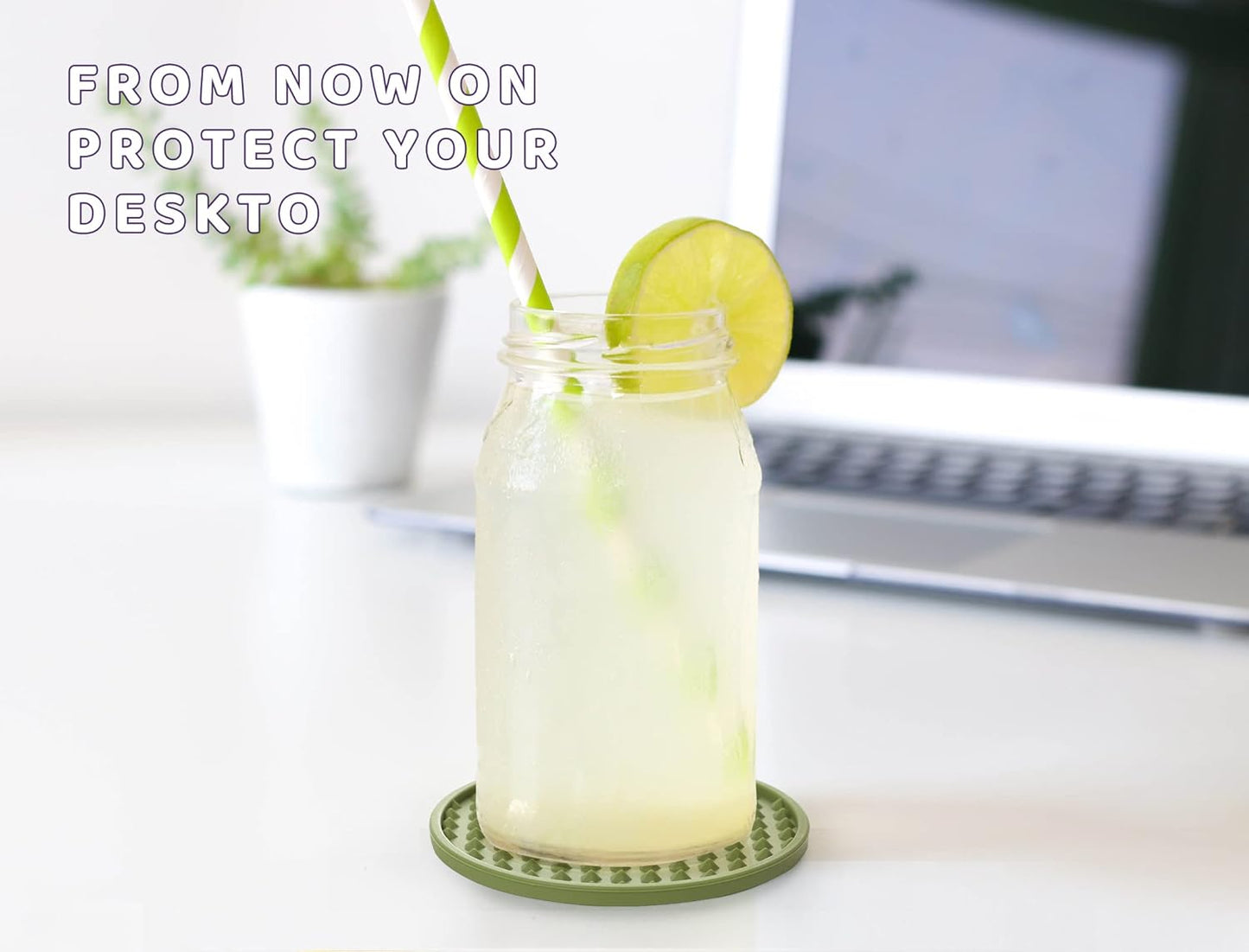 Coasters for Drinks 6 Pack Drink Coaster with Holder,Heat Resistant Silicone Cup Mat Tabletop Protection,Non-Slip Rubber Coasters for Kinds of Cups (Green)