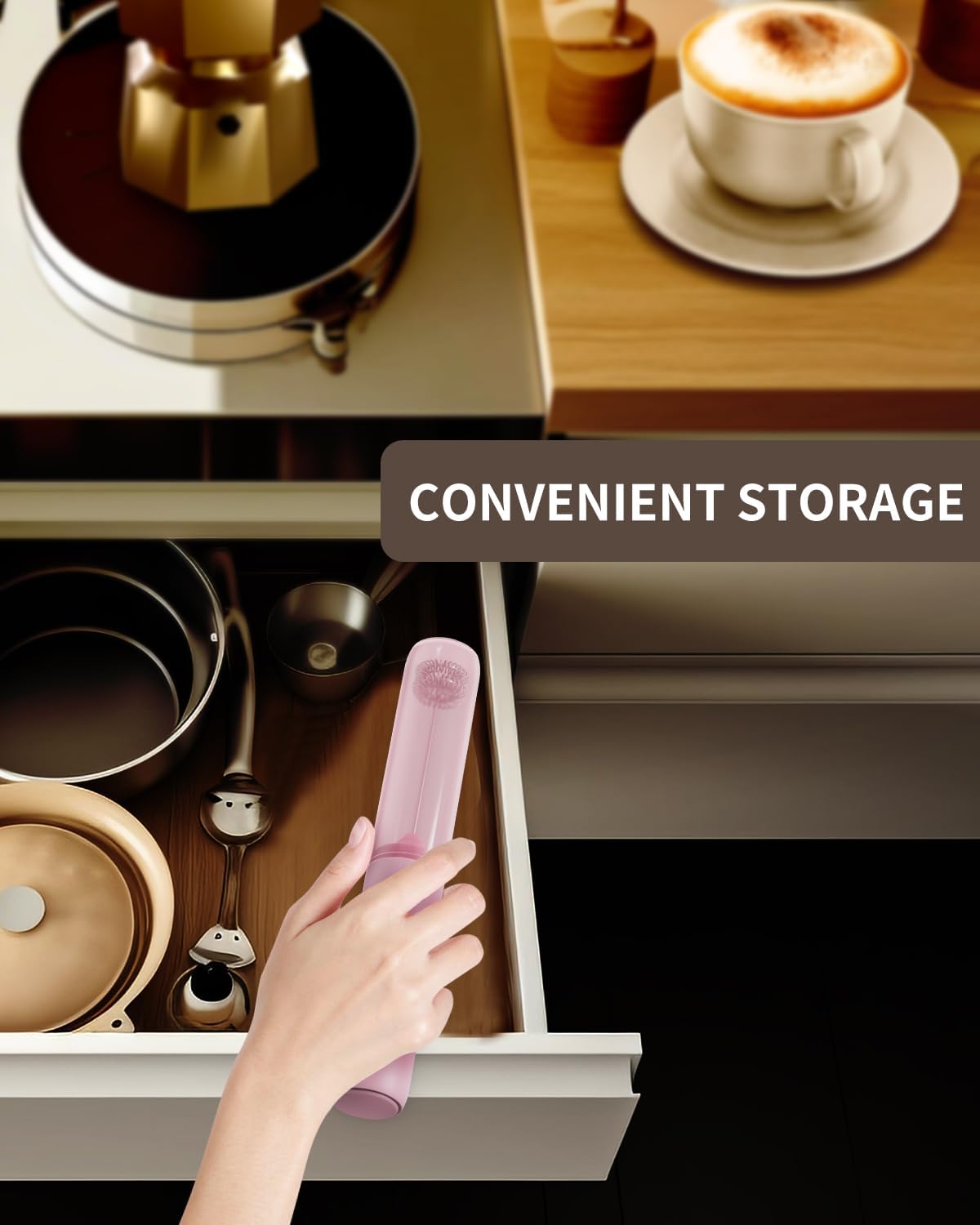 CIRCLE JOY Portable Rechargeable Milk Frother Hanheld, Dual Spring Whisk Electric Coffee Frother Wand Drink Mixer for Matcha Lattes Cappuccino, Kitchen Gifts, Pink