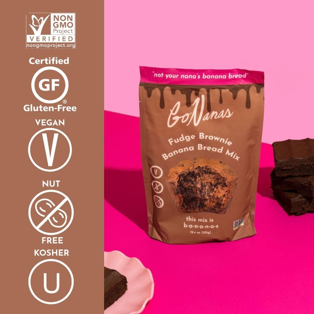 GoNanas Fudge Brownie Oat Flour Banana Bread Mix, Suitable for Plant Based Vegan Diets, Gluten Free Dairy Free Snacks, Healthy Snacks For Adults, Muffin Mix, Nut Free, Cupcakes Dessert, NON-GMO, 1pk