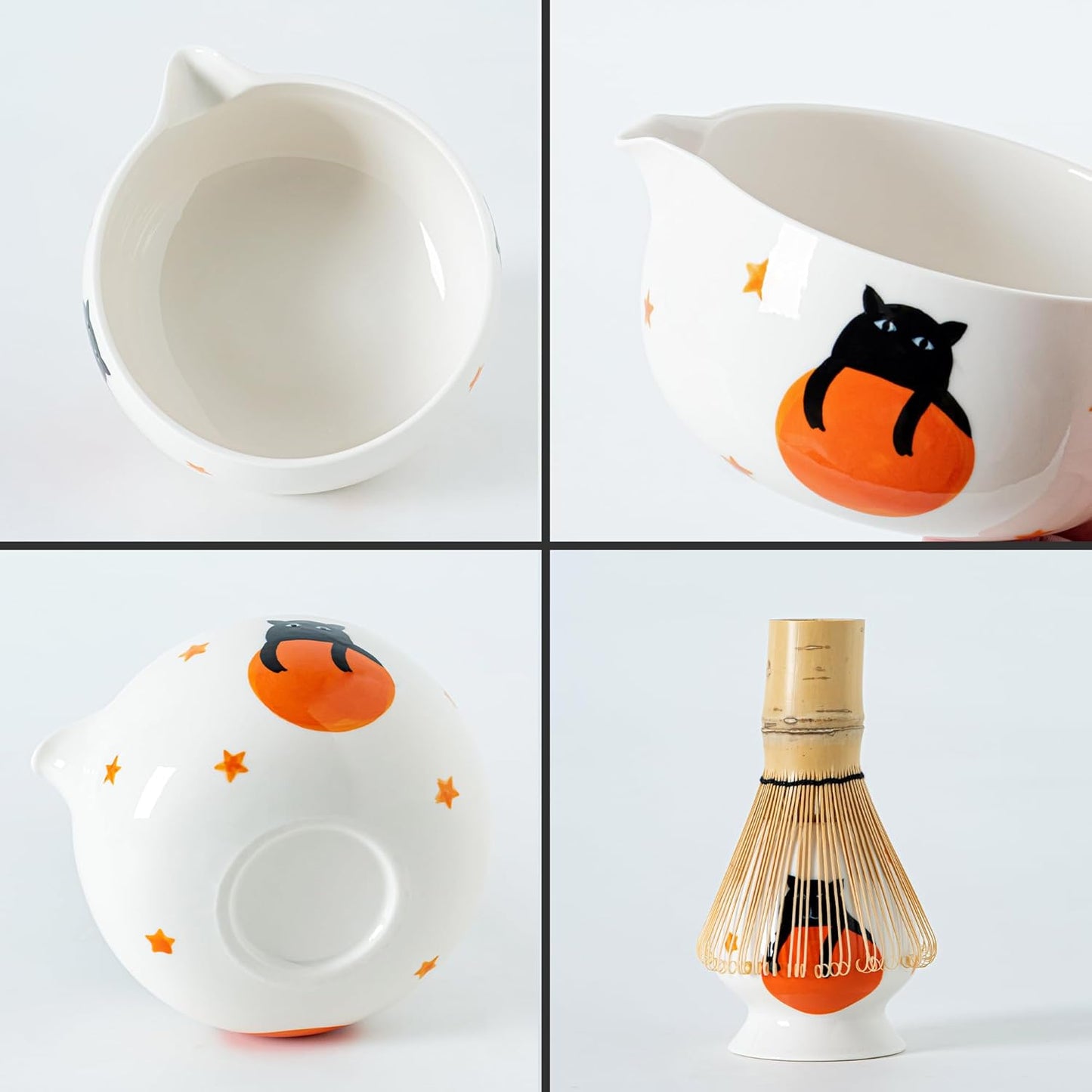 Matcha Set -Cute Cat Matcha Bowl Set with Whisk, Scoop, Whisk Holder & 2 Cups | 6 Pcs Authentic Matcha Tea Ceremony Kit | Great Gift for Tea Lovers