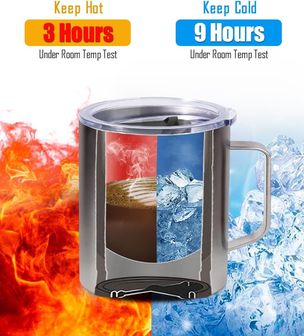 SUNWILL Travel Coffee Mug with Lid, Insulated Tumbler Set of 2, Stainless Steel Cup 14 oz for Camping, Outdoor, Gifts, Powder Coated Olive & Caramel