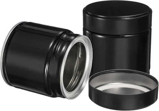 uxcell 2Pcs Round Tea Canisters, 3" x 3" Airtight Metal Tea Containers for Loose Tea, Coffee Beans, Spices - Durable, Compact, and Stylish Storage Tea Tin (Black)