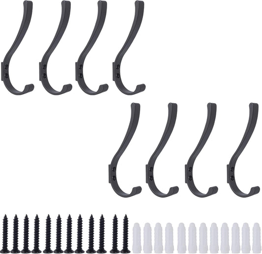 8 Pack Hanging Coat Hooks Wall Mount, Coat Hanger Wall Hangers, Metal Hooks for Hanging Heavy Duty, Screw in Hooks for Hanging Towels, Clothes, Backpack, Hat, Bag, Jacket, Key, Robe, Backpack Grey