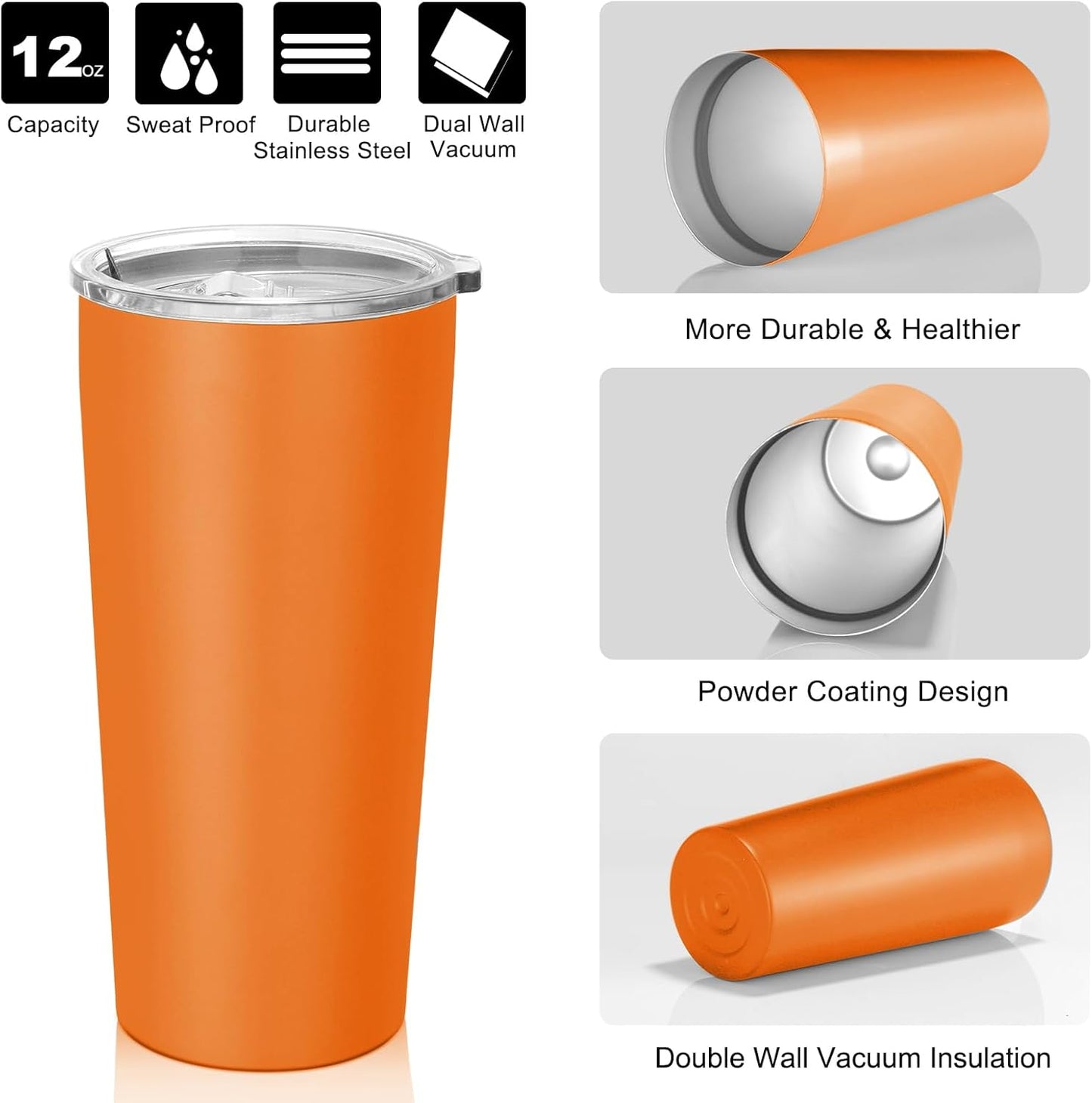 VEGOND 20oz Tumbler Stainless Steel Tumbler with Lid And Straw Vacuum Insulated Double Wall Travel Coffee Mug(orange package 12)