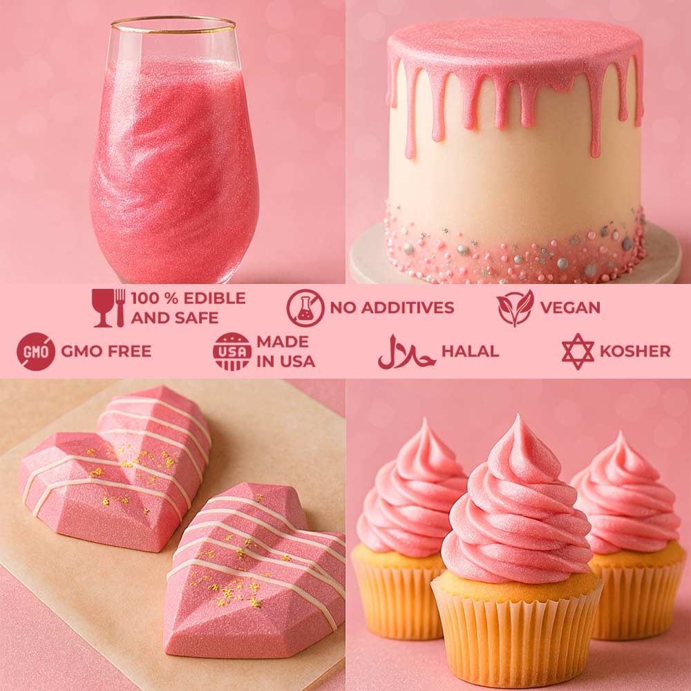 Bulk (20g) Pink Luster Dust Edible Glitter for Cocktails | Premium Edible Pink Luster Dust for Cake Decorations - Edible Glitter for Drinks Cupcakes Cookies Cakes Food Paint