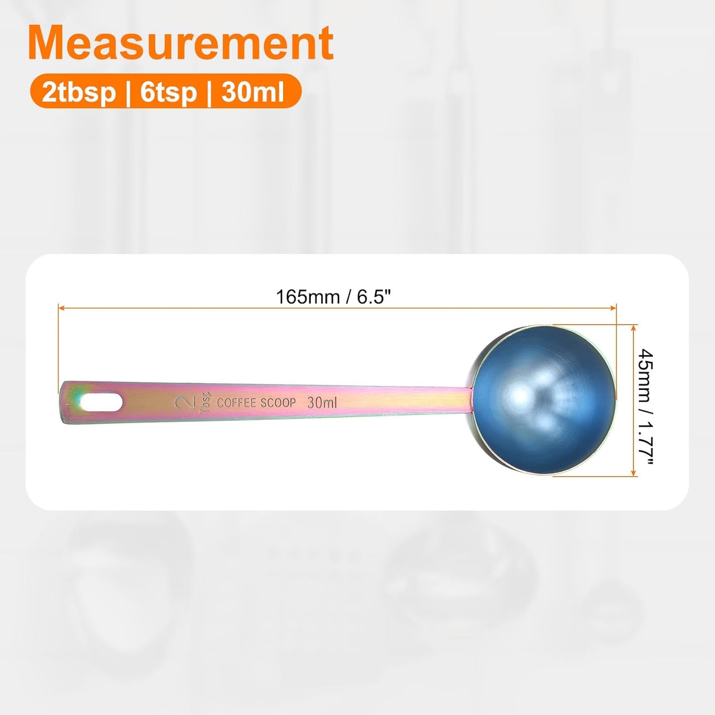 HARFINGTON 3pcs Coffee Scoop Spoon 2tbsp (6tsp, 30ml) 304 Stainless Steel Long Handle Teaspoon/Tablespoon Measuring Spoons Scoops for Tea Sugar Kitchen, Multicolor