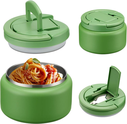 Soup Thermo for Hot Food Kids 13.5oz Lunch Containers with Buckle Lid Wide Mouth Hot Food Jar Vacuum Insulated Stainless Steel Bento Box Leakproof with Spoon(Green)