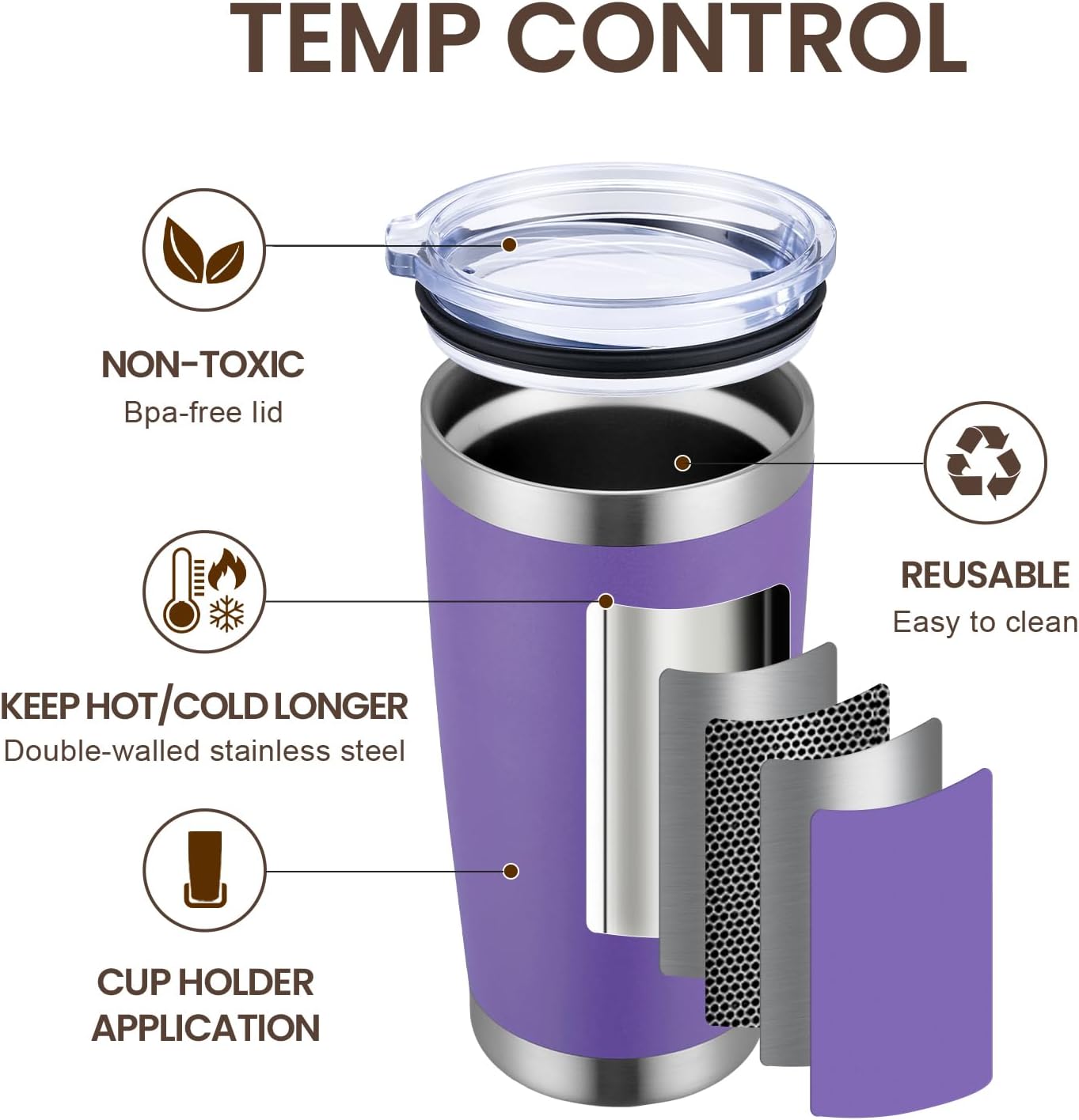 MEWAY 20oz Tumbler 12 Pack Double Wall Vacuum Insulated Travel Mug Bulk, Stainless Steel Tumblers with Lid and Straw, Durable Powder Coated Coffee Cups for Cold & Hot Drinks (Purple, 12)