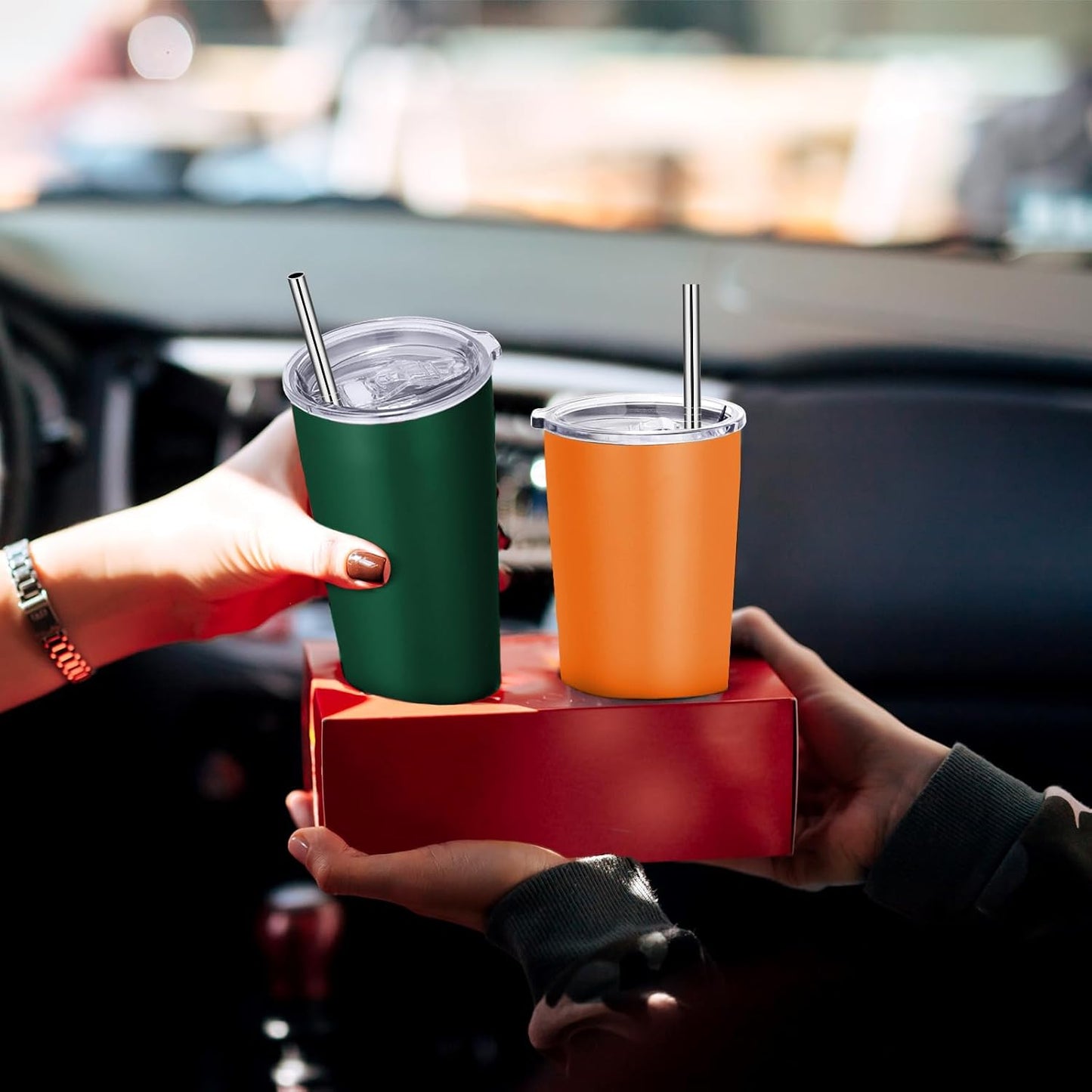 VEGOND 20oz Tumbler Stainless Steel Tumbler with Lid And Straw Vacuum Insulated Double Wall Travel Coffee Mug(orange package 6)