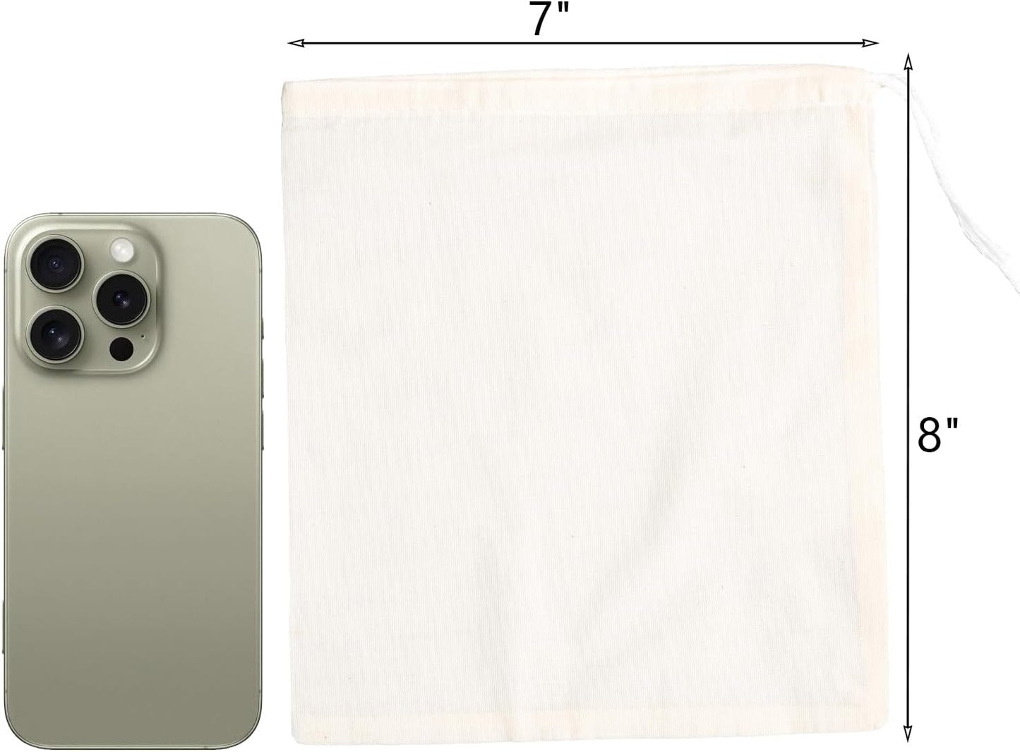 Eketirry Spice Bags, 10pcs Reusable Empty Tea Bags, Muslin Strainer Bags, Soup Bags for Cooking, Natural Cotton Fine Mesh Cheesecloth Bags for Cold Brew Coffee(7 x8Inch)