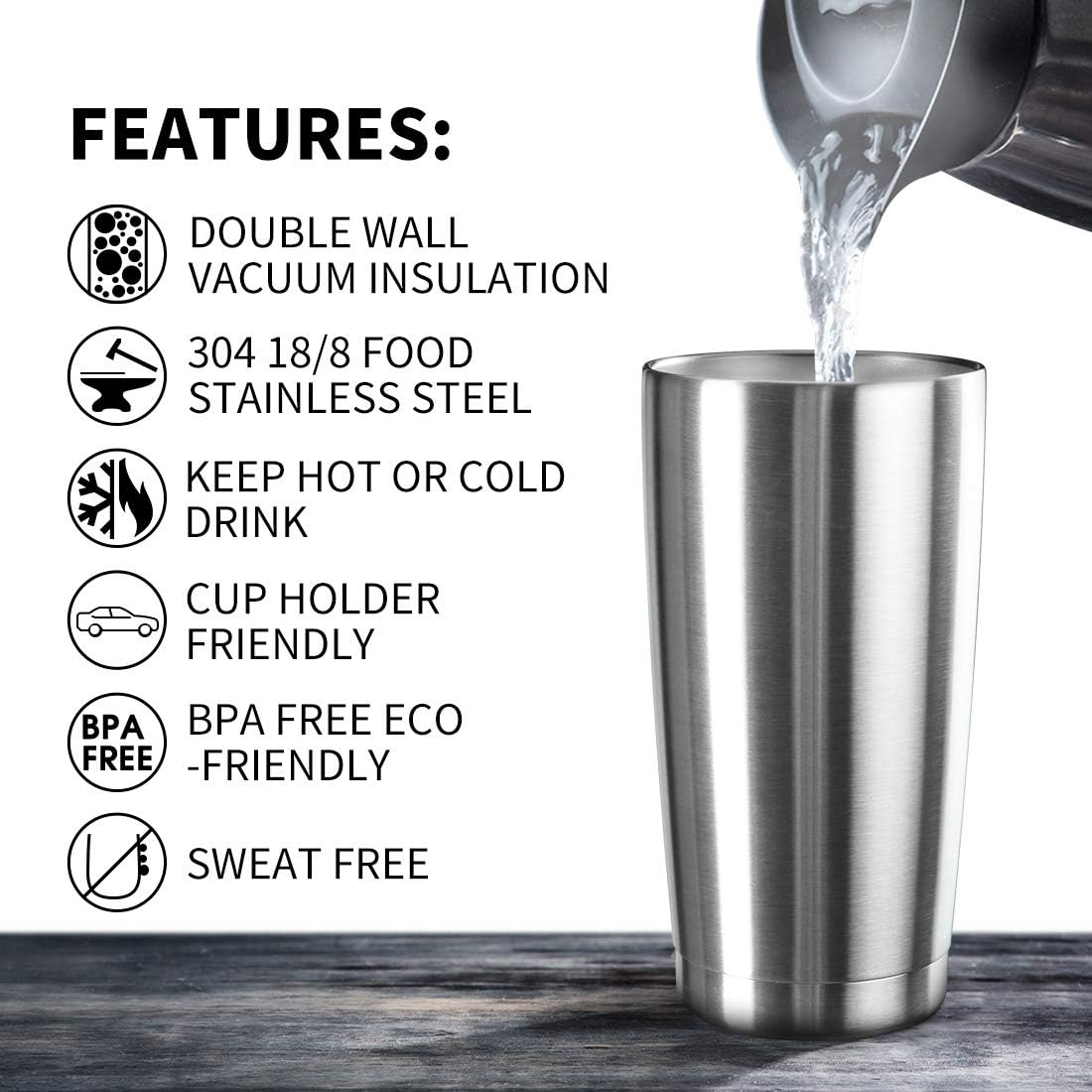 20oz Tumbler Bulk Stainless Steel Vacuum Insulated Tumblers with Lid Double Wall Travel Mug, Powder Coated Coffee Cup, Suitable for Ice Drinks and Hot Beverage (Stainless steel 12pack)