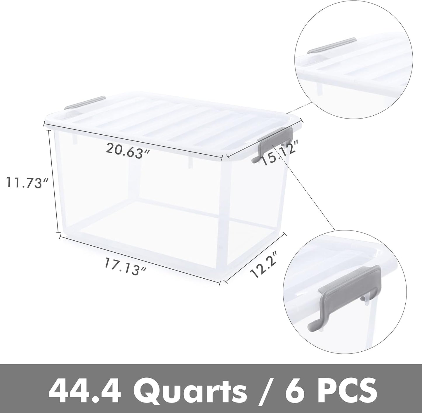Citylife 6 Packs 44.4 QT Plastic Storage Bins with Lids Large Stackable Storage Containers for Organizing Clear Storage Box for Garage, Closet, Kitchen
