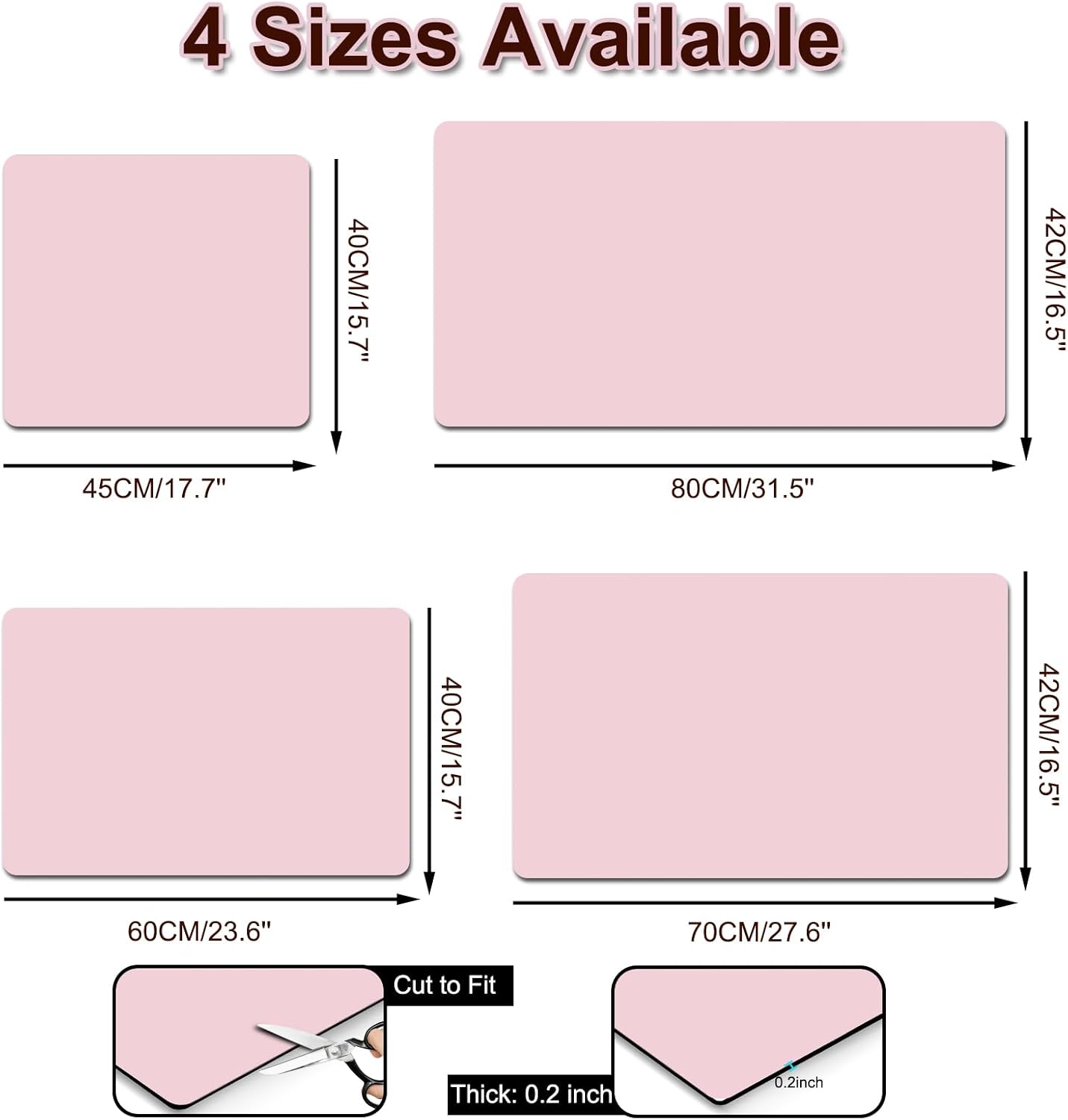 Dish Drying Mat for Kitchen, 15.7'' x 23.6'' Coffee Bar Mat for Countertops, Coffee Station Pad Mats with Non-slip Rubber Backed, Absorbent Dish Dying Mat for Kitchen Counter, Pink