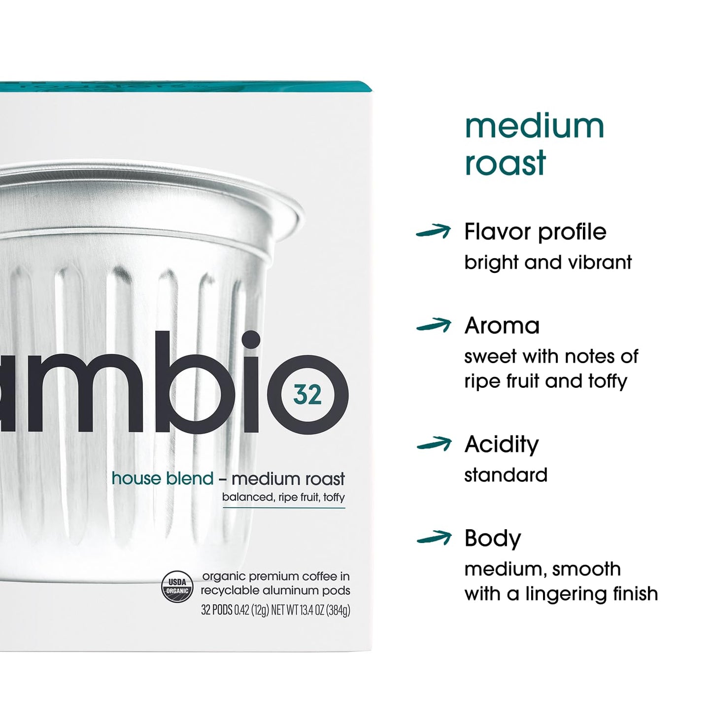 Cambio Roasters House Blend Coffee Pods - Medium Roast K Cup Coffee, Works With Keurig, 10 Count