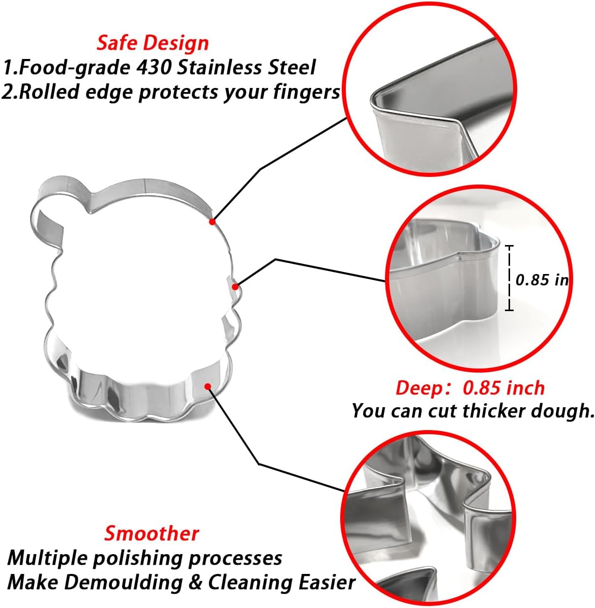 Christmas Cookie Cutters Set 8Pcs, Stainless Steel Fondant Cutter Sturdy Metal Biscuit Doubt Cutter, Cute Shapes Santa Claus Christmas Cane Tree Elk Snowflakes Snowman