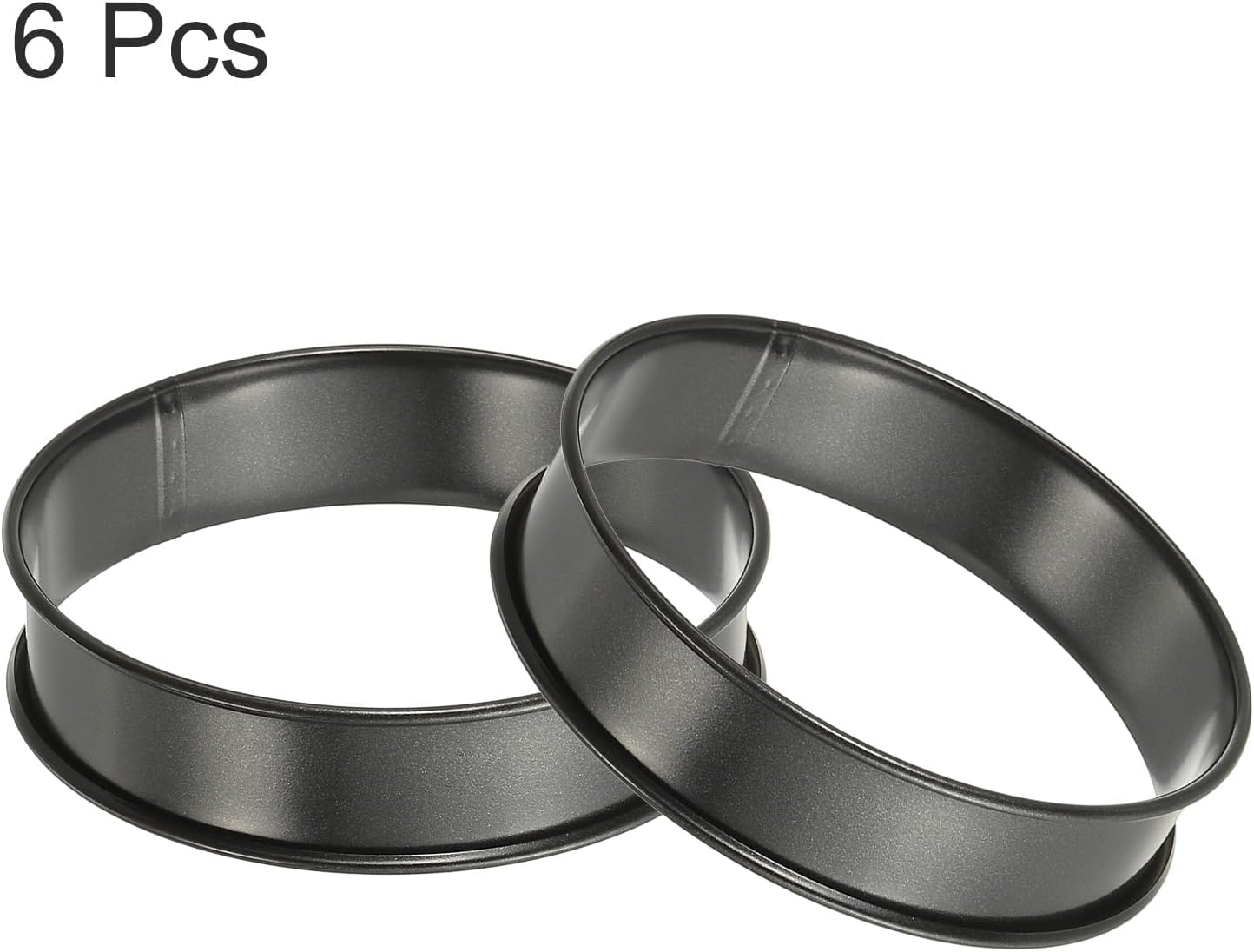 HARFINGTON 6pcs Crumpet Rings 3.94" Nonstick Round Cake Ring Stainless Steel Double Rolled English Pastry Rings for Kitchen Baking Crumpet Dessert, Black