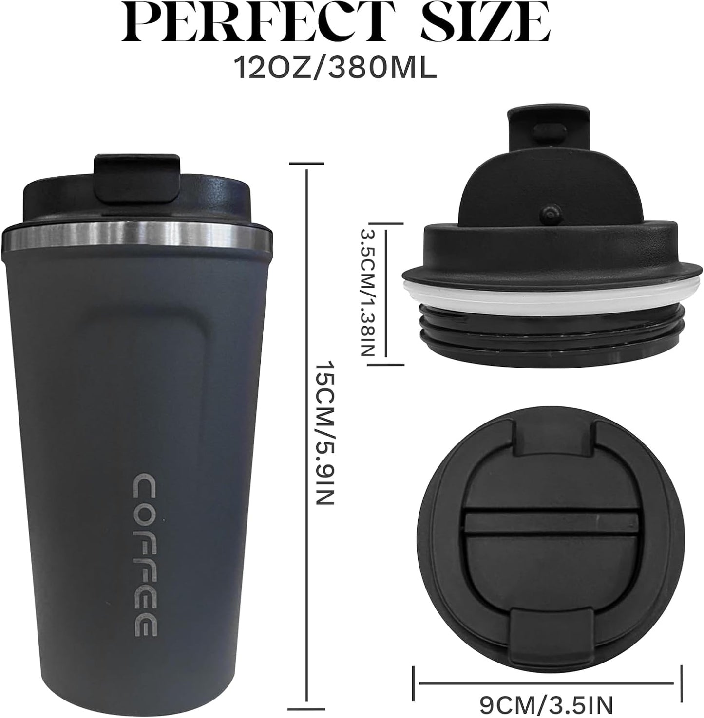 YINBAOGE Insulated Travel Coffee Mug Spill Proof Leak Proof Pobtable To Go Camping Stainless Steel Coffee Tumbler Reusable Coffee Cups with Lids Thermos for Hot and Cold Drink (2nd-Blue, 12 OZ)