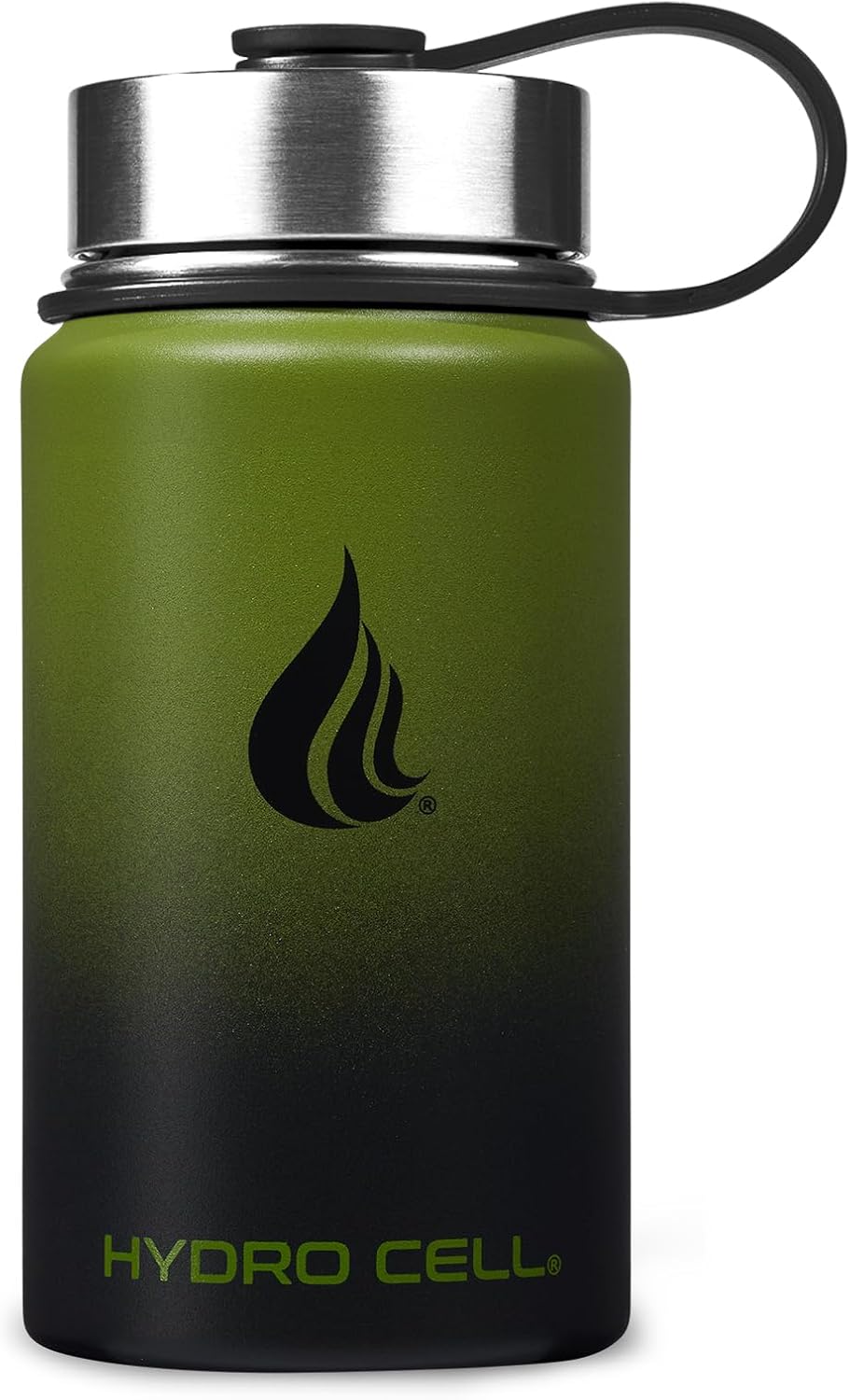 HYDRO CELL Stainless Steel Insulated Water Bottle with Straw - For Cold & Hot Drinks - Metal Vacuum Flask with Screw Cap and Modern Leakproof Sport Thermos for Adults (Army/Black 14oz)