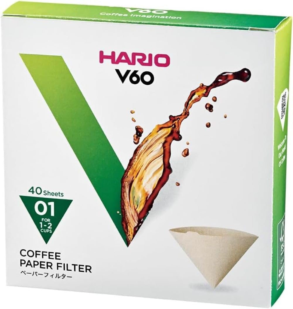 Hario V60 Paper Coffee Filter, Size 01, Natural, 40ct Box